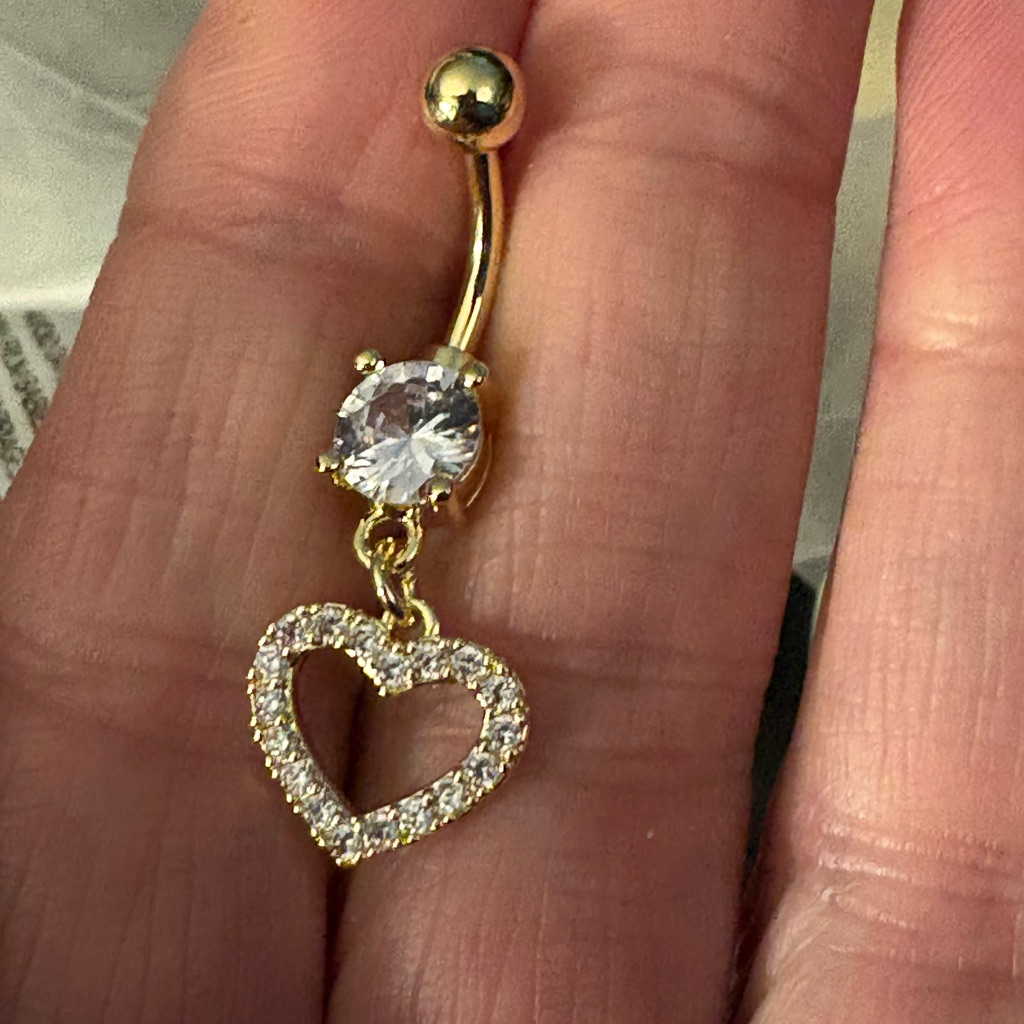 Belly Ring- Belly Button Ring With A Heart Dangling With Zirconias, 14 G. 316l,